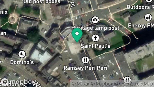 Map showing SHOP UNIT 2, CHURCH WALK, ST PAULS SQUARE, RAMSEY, ISLE OF MAN, IM8 1LA