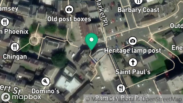 Map showing PUBLIC FOOTPATH ADJ TO 3, MARKET HILL, RAMSEY, ISLE OF MAN, IM8 1JT