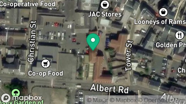Map showing SHOWROOM & PREMISES, ALBERT ROAD, RAMSEY, ISLE OF MAN, IM8 1JB