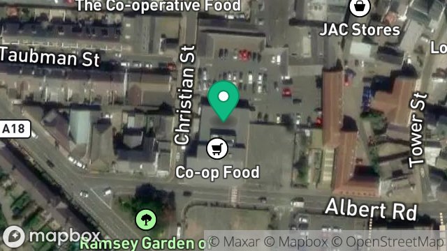 Map showing CO OPERATIVE SUPERMARKET, CHRISTIAN STREET, RAMSEY, ISLE OF MAN, IM8 1DG