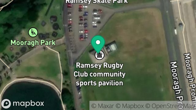 Map showing RAMSEY RUGBY CLUB PAVILION, MOORAGH PROMENADE, RAMSEY, ISLE OF MAN, IM8 3HE