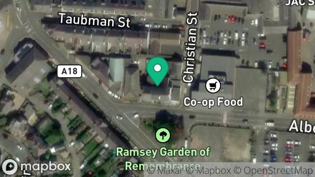 Map showing MANNIN, 2, ALBERT SQUARE, RAMSEY, ISLE OF MAN, IM8 2EN