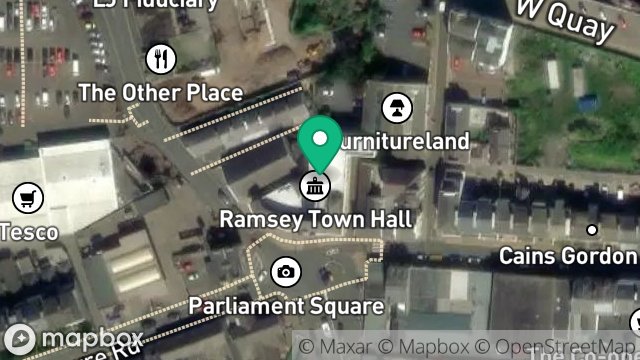 Map showing TOWN HALL 2, PARLIAMENT SQUARE, RAMSEY, ISLE OF MAN, IM8 1RT