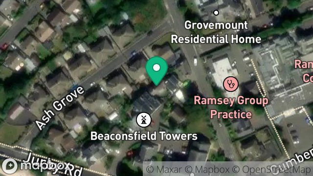 Map showing BEACONSFIELD BUNGALOW, BOWRING ROAD, RAMSEY, ISLE OF MAN, IM8 3EU