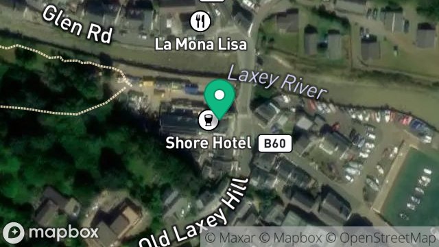 Map showing THE SHORE HOTEL, OLD LAXEY HILL, LAXEY, ISLE OF MAN, IM4 7DA