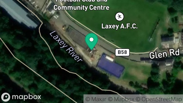 Map showing SKATEBOARD PARK, GLEN ROAD, LAXEY, ISLE OF MAN, IM4 7AJ