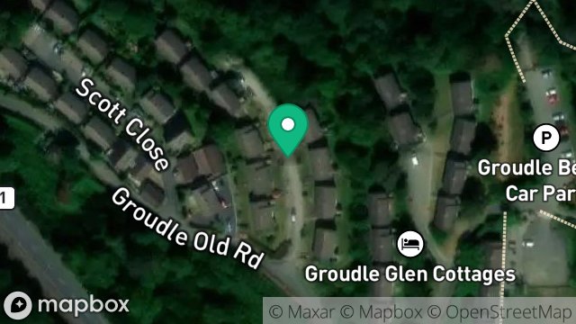 Map showing PRIVATE ROAD BETWEEN COTTAGES 21-26 & 27-30, GROUDLE GLEN COTTAGES, KING EDWARD ROAD, ONCHAN, ISLE OF MAN, IM3 2JP