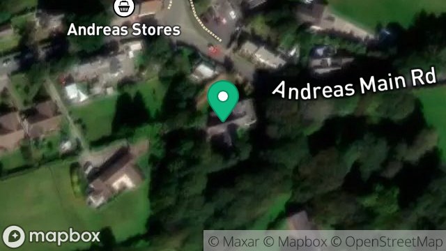 Map showing ANDREAS CHURCH HALL, ANDREAS VILLAGE, ISLE OF MAN, IM7 4EZ