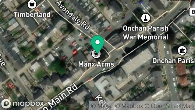 Map showing ISLE OF MAN BREWERIES, THE MANX ARMS, 27, MAIN ROAD, ONCHAN, ISLE OF MAN, IM3 1BE