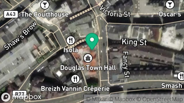 Map showing TOWN HALL, RIDGEWAY STREET, DOUGLAS, ISLE OF MAN, IM1 1EP