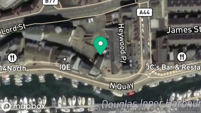 Map showing ISLE OF MAN BREWERIES, SADDLE INN, 2, QUEEN STREET, DOUGLAS, ISLE OF MAN, IM1 1LQ