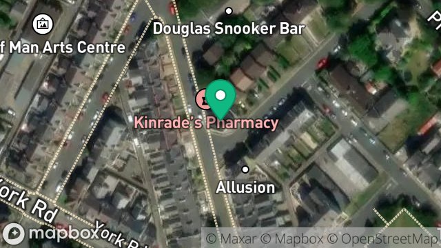 Map showing SHOP, 1, BALLAQUAYLE ROAD, DOUGLAS, ISLE OF MAN, IM2 5DF