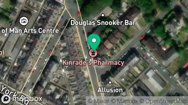 Map showing KINRADE CHEMIST, BALLAQUAYLE ROAD, DOUGLAS, ISLE OF MAN, IM2 5DF