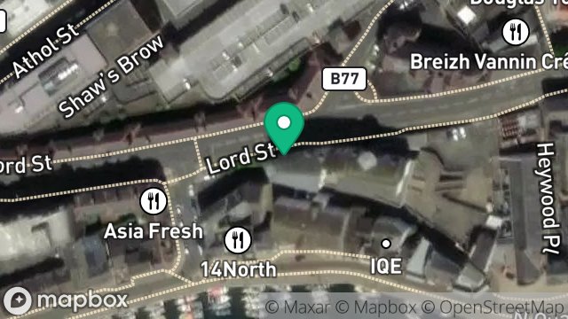 Map showing LORD STREET / QUEEN STREET COMMUNAL, LORD STREET, DOUGLAS, ISLE OF MAN, IM1 1LQ