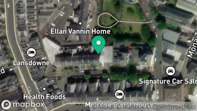 Map showing FLAT 1, 4, HARRIS TERRACE, DOUGLAS, ISLE OF MAN, IM1 3LZ