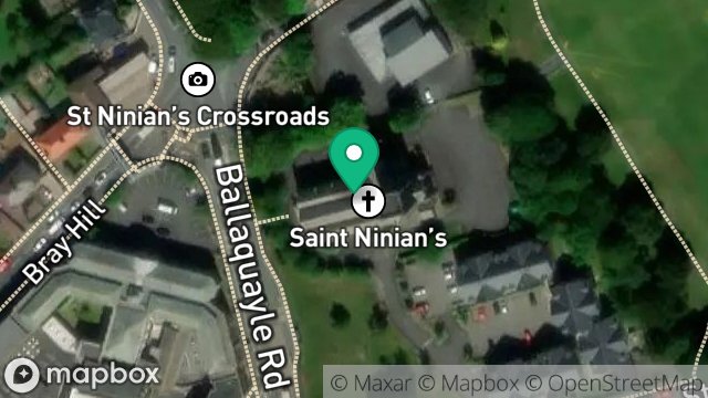 Map showing ST NINIANS CHURCH, LAURESTON VIEW, BALLAQUAYLE ROAD, DOUGLAS, ISLE OF MAN, IM2 4BY