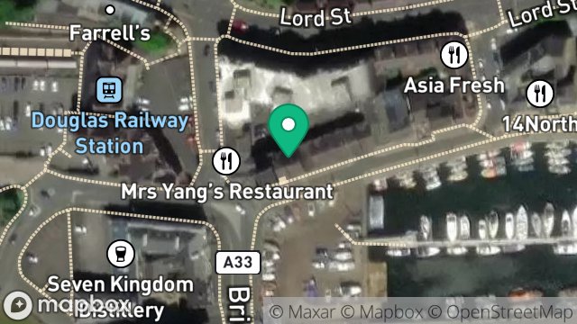 Map showing HOODED RAM, 7, CLINCHES COURT, NORTH QUAY, DOUGLAS, ISLE OF MAN, IM1 4LH