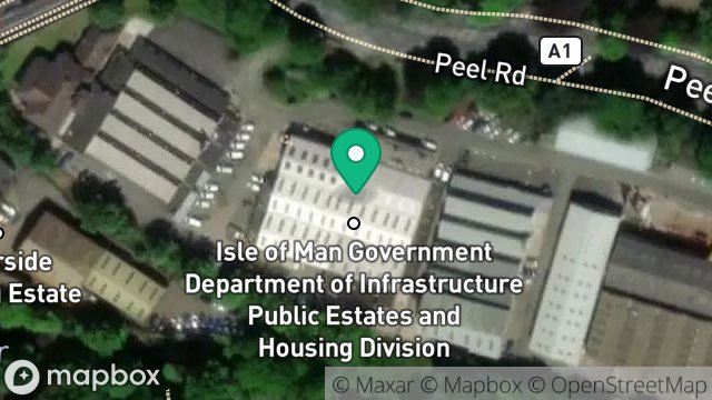Map showing DED COMPOUND, HILLS MEADOW INDUSTRIAL ESTATE, DOUGLAS, ISLE OF MAN, IM1 5EA