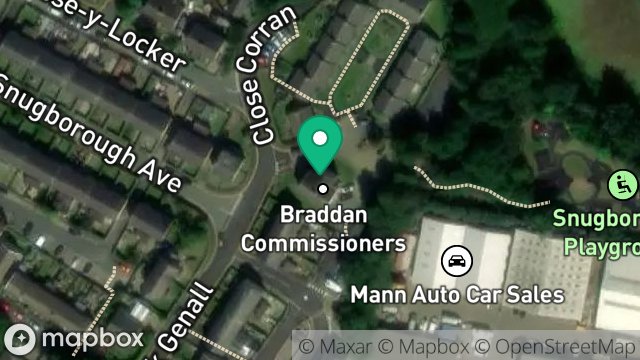 Map showing STREET LIGHTS, BRADDAN PARISH COMMISSIONERS, CLOSE CORRAN, UNION MILLS, ISLE OF MAN, IM4 4LZ