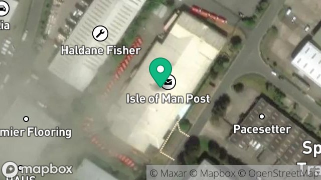 Map showing ISLE OF MAN POST OFFICE, DOUGLAS SORTING OFFICE, SPRING VALLEY INDUSTRIAL ESTATE, DOUGLAS, ISLE OF MAN, IM2 2AA