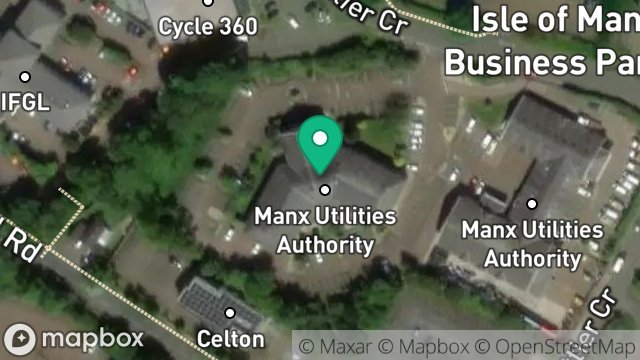 Map showing MANX UTILITIES AUTHORITY, ISLE OF MAN BUSINESS PARK, DOUGLAS, ISLE OF MAN, IM2 2QZ