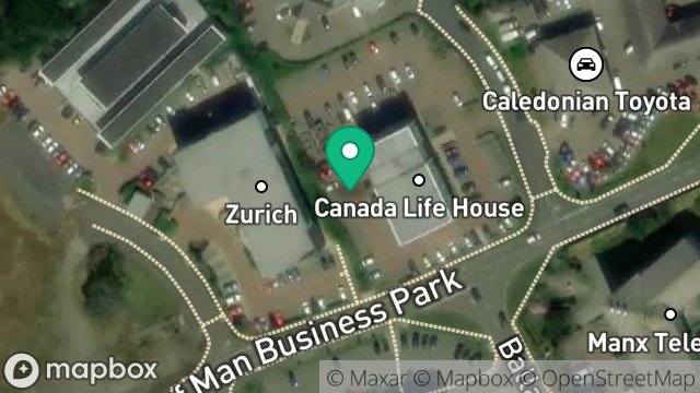 Map showing LAND BETWEEN CANADA HOUSE AND NEW OFFICE DEVELOPMENT, ISLE OF MAN BUSINESS PARK, DOUGLAS, ISLE OF MAN, IM2 2QJ