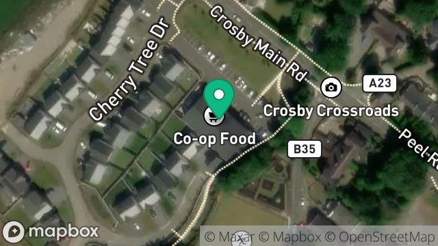 Map showing CO OP, RETAIL UNIT CROSBY MEADOW ESTATE, PEEL ROAD, CROSBY, ISLE OF MAN, IM4 2EE