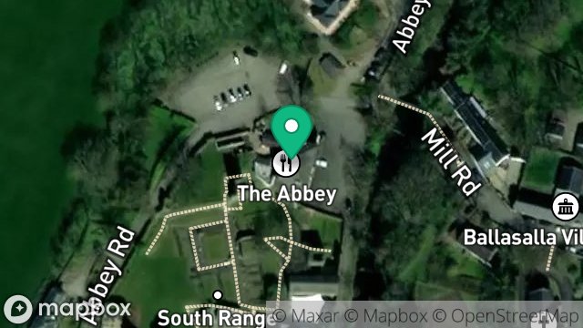 Map showing THE ABBEY RESTAURANT, RUSHEN ABBEY, BALLASALLA, ISLE OF MAN, IM9 3DB