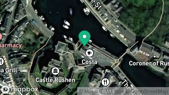 Map showing THE CASTLE ARMS, THE QUAY, CASTLETOWN, ISLE OF MAN, IM9 1LD