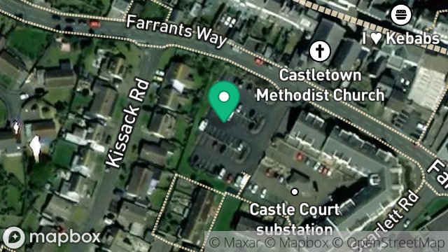 Map showing CAR PARK, FARRANTS WAY, CASTLETOWN, ISLE OF MAN, IM9 1NP