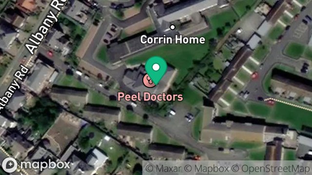 Map showing PEEL GROUP PRACTICE, ALBANY ROAD, PEEL, ISLE OF MAN, IM5 1HU