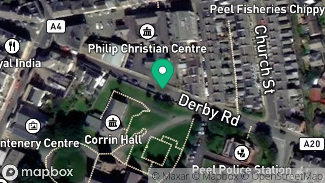 Map showing HIGHWAY REFURBISHMENT, SECTION OF, DERBY ROAD, PEEL, ISLE OF MAN, IM5 1HH