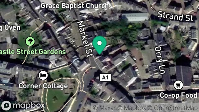 Map showing OLD MARKET HOUSE, 2, MARKET STREET, PEEL, ISLE OF MAN, IM5 1AD