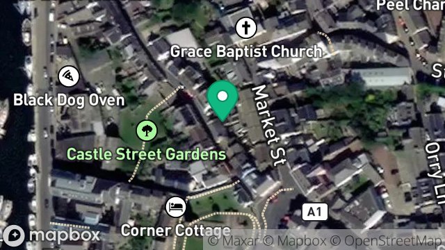 Map showing THE CENTRAL RESTAURANT, 12-14, CASTLE STREET, PEEL, ISLE OF MAN, IM5 1AN