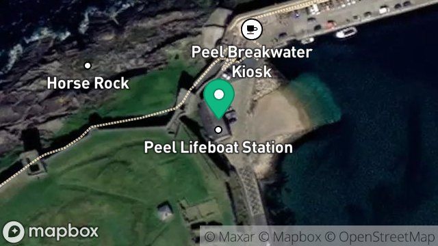 Map showing R N L I, PEEL LIFEBOAT STATION, THE BREAKWATER, PEEL, ISLE OF MAN, IM5 1TG