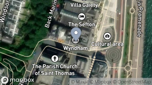 Map showing FLAT 1, WYNDHAM, 1, CHURCH ROAD MARINA, DOUGLAS, ISLE OF MAN, IM1 2HQ