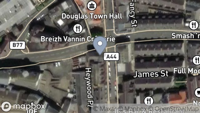Map showing THE CORNERHOUSE, RIDGEWAY STREET, DOUGLAS, ISLE OF MAN, IM1 1EW