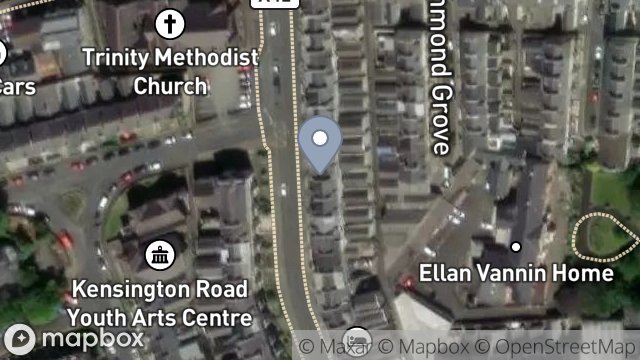 Map showing FLAT 1, 120, BUCKS ROAD, DOUGLAS, ISLE OF MAN, IM1 3AH