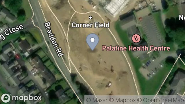 Map showing STRANG CORNER FIELD, LANE FROM CASTLEWARD TO BALLAMONA HOSPITAL, STRANG, DOUGLAS, ISLE OF MAN, IM4 4QS