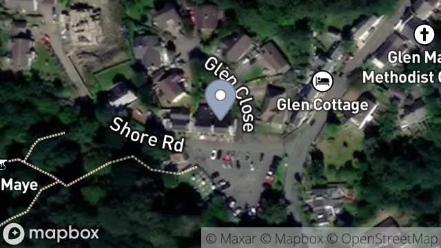 Map showing WATERFALL HOTEL, SHORE ROAD, GLEN MAYE, ISLE OF MAN, IM5 3BG
