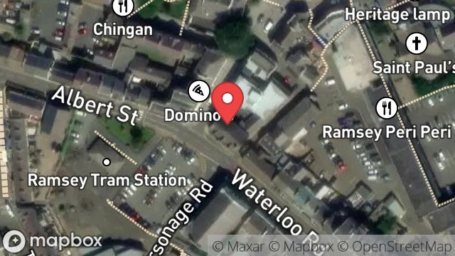 Map showing ISLE OF MAN BREWERIES, BRITANNIA HOTEL, 1, WATERLOO ROAD, RAMSEY, ISLE OF MAN, IM8 1DR