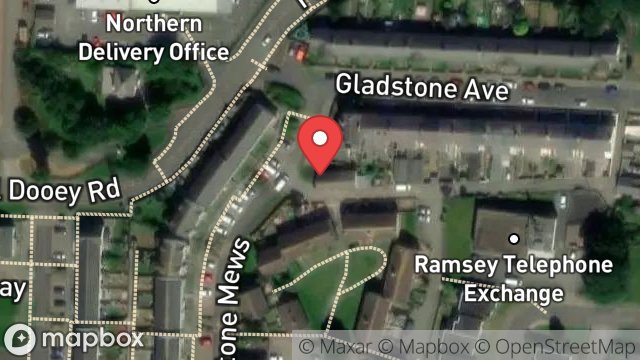 Map showing GARAGE, GLADSTONE HOUSE, GLADSTONE AVENUE, RAMSEY, ISLE OF MAN, IM8 2LE