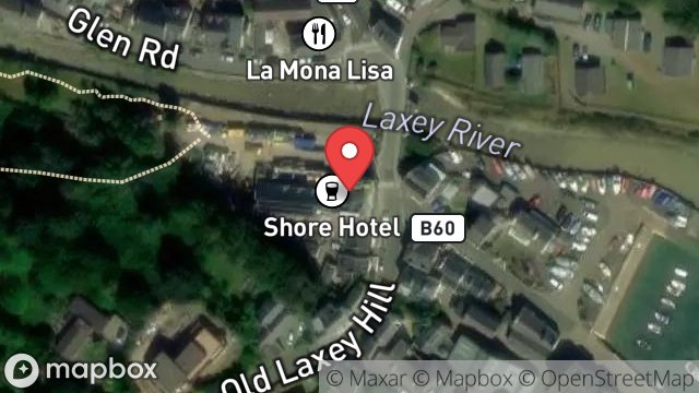 Map showing THE SHORE HOTEL, OLD LAXEY HILL, LAXEY, ISLE OF MAN, IM4 7DA