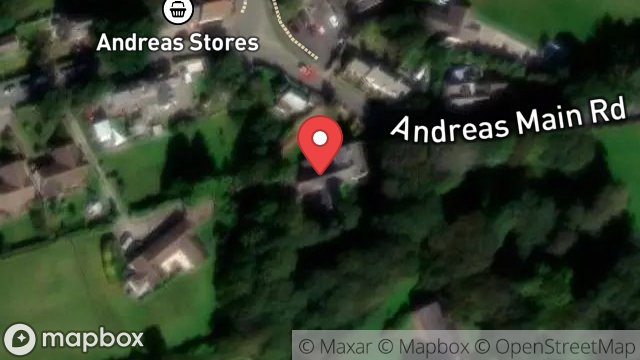 Map showing ANDREAS CHURCH HALL, ANDREAS VILLAGE, ISLE OF MAN, IM7 4EZ