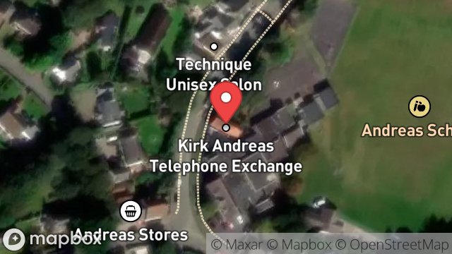 Map showing TELEPHONE EXCHANGE & LAND, BRIDE ROAD, ANDREAS, ISLE OF MAN, IM7 4EZ