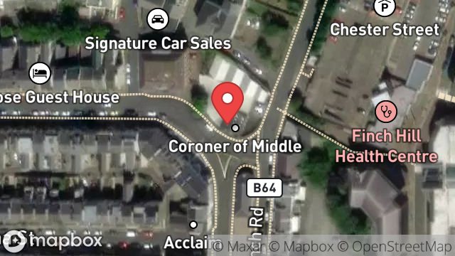 Map showing CORONERS OFFICE, 39, FINCH ROAD, DOUGLAS, ISLE OF MAN, IM1 2PW