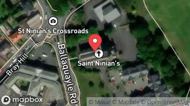 Map showing ST NINIANS CHURCH, LAURESTON VIEW, BALLAQUAYLE ROAD, DOUGLAS, ISLE OF MAN, IM2 4BY