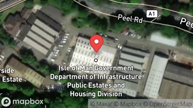 Map showing DED COMPOUND, HILLS MEADOW INDUSTRIAL ESTATE, DOUGLAS, ISLE OF MAN, IM1 5EA