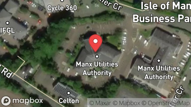 Map showing MANX UTILITIES AUTHORITY, ISLE OF MAN BUSINESS PARK, DOUGLAS, ISLE OF MAN, IM2 2QZ