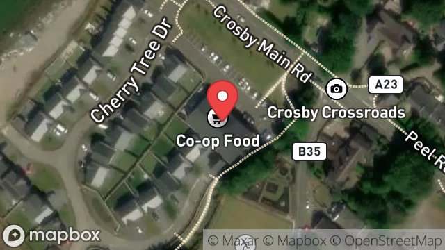Map showing CO OP, RETAIL UNIT CROSBY MEADOW ESTATE, PEEL ROAD, CROSBY, ISLE OF MAN, IM4 2EE